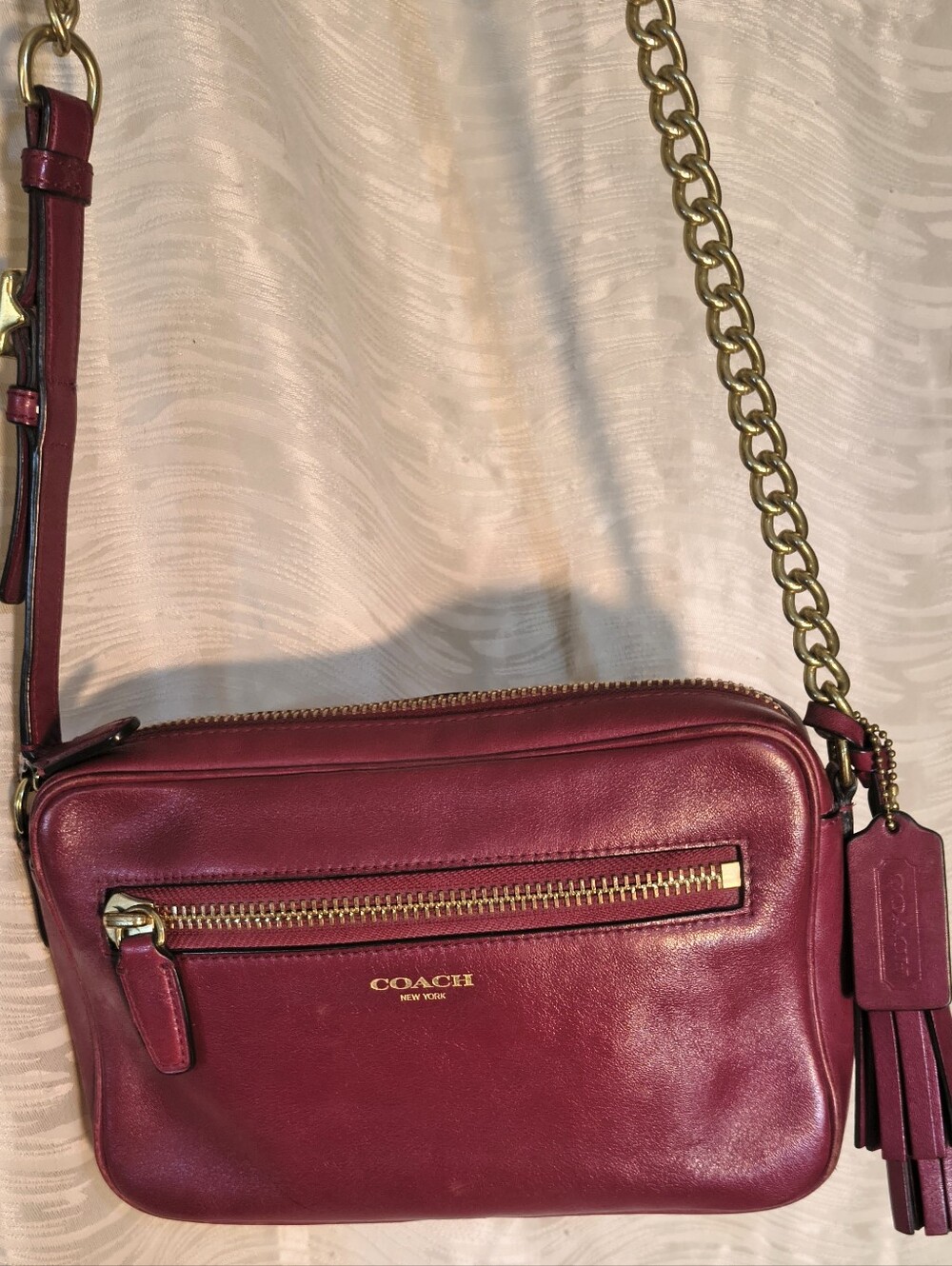 Coach Burgundy Leather Crossbody with Gold Hardware Excellent Vintage